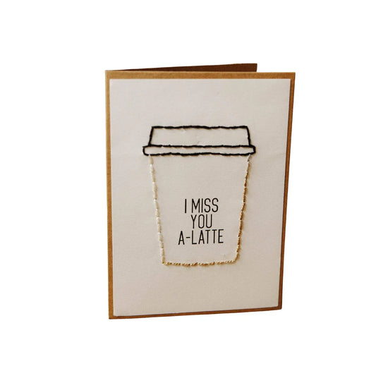 Greeting Cards with "I Miss You A-Latte." Handmade. Set of 4. Fair Trade.