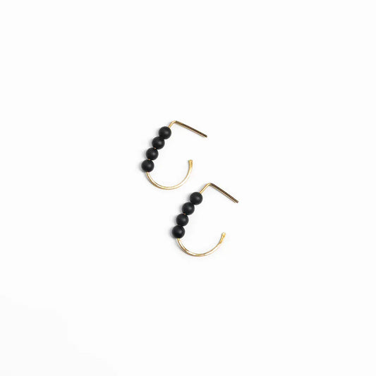 J hoop earrings in 14k gold filled with four black onyx beads