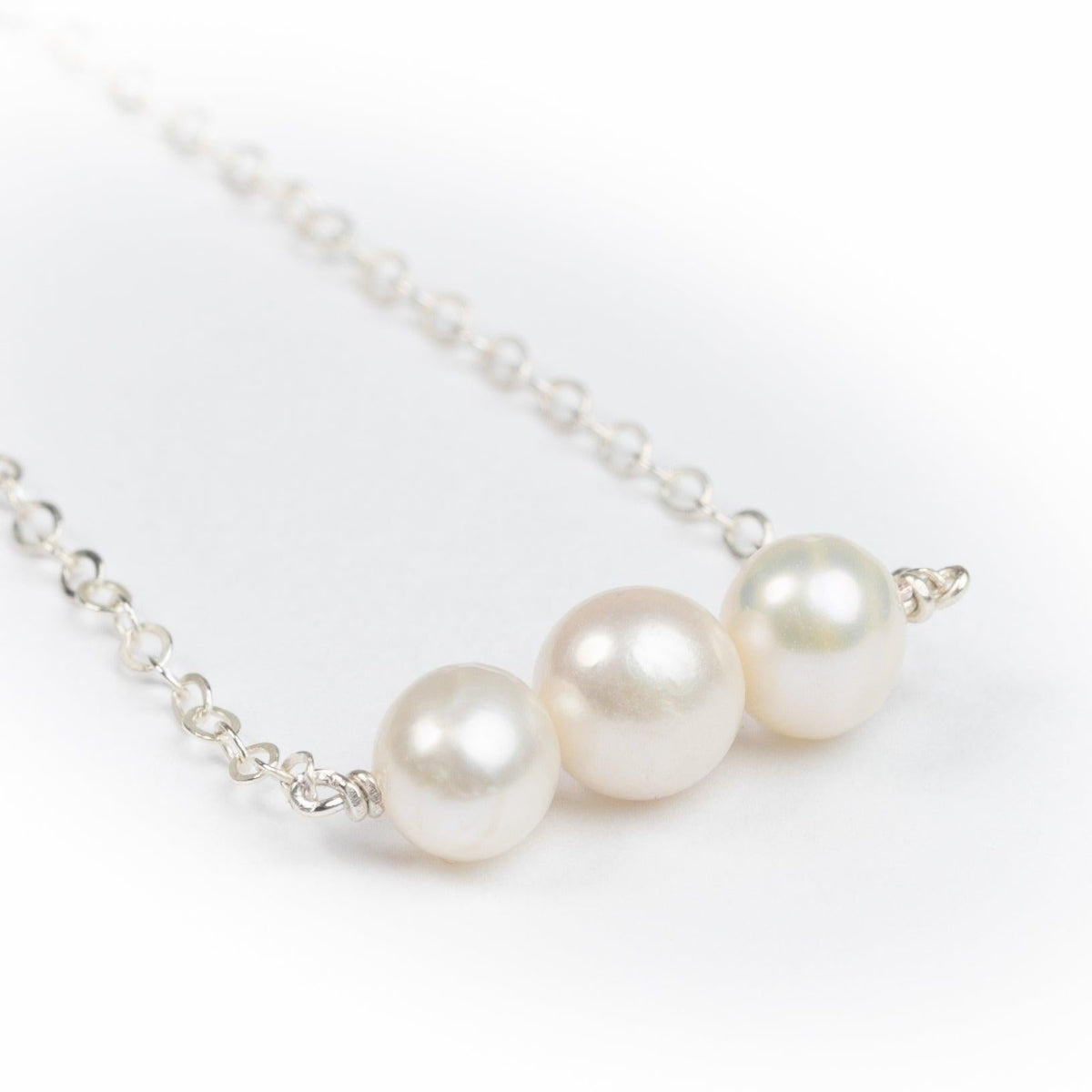 Closeup of Leeda Freshwater Pearl Bracelet in Sterling Silver