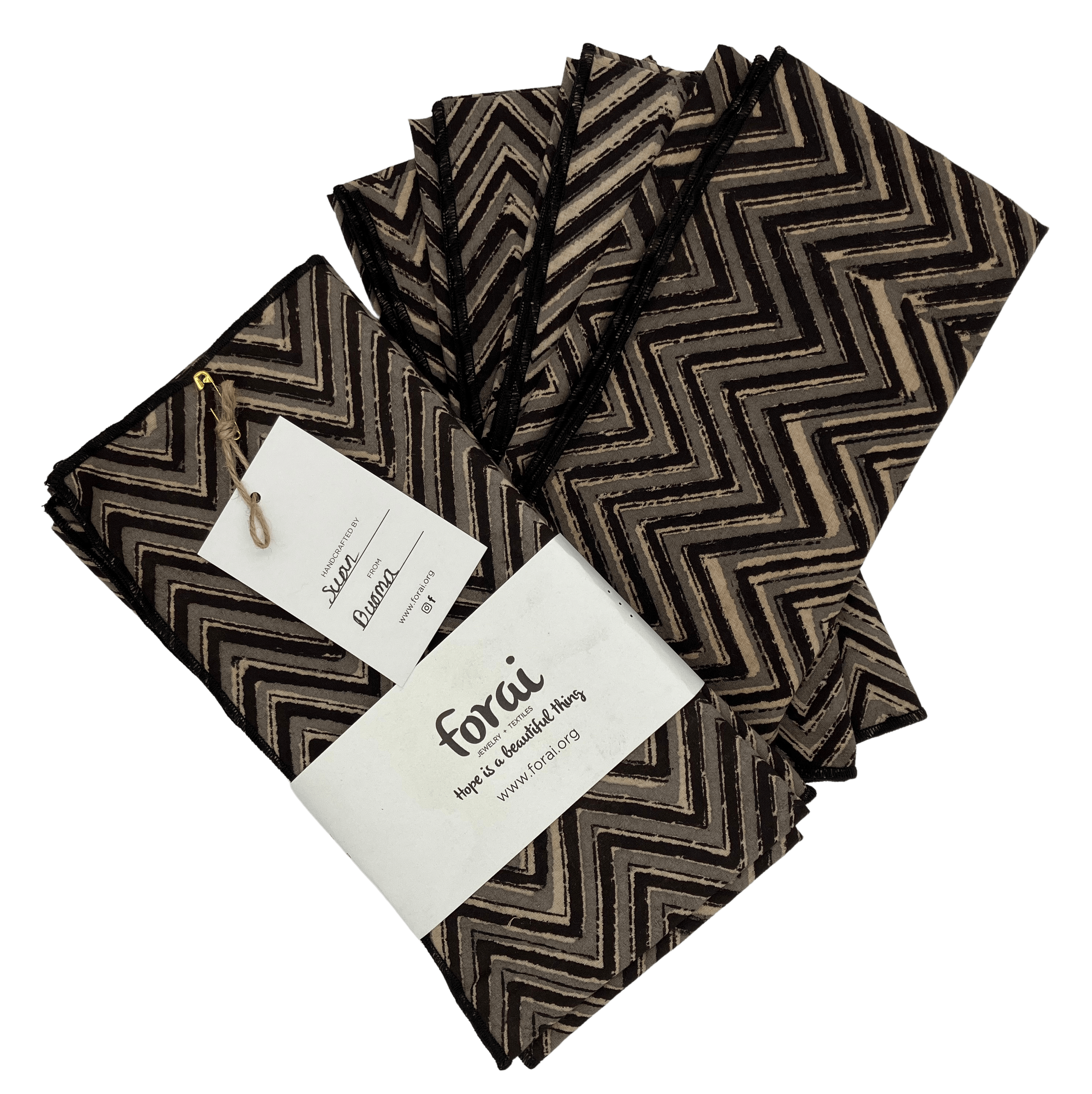 Fair Trade Kalamkari Cloth Napkins in Chevron Print