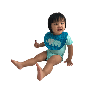 Baby Bib with Mama & Baby Elephant on Aqua Batik - Forai Baby Bib with Mama & Baby Elephant on Aqua Batik - Forai