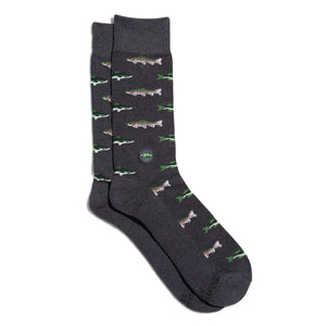 Dark gray crew socks with fish pattern on a white background Dark gray crew socks with fish pattern on a white background