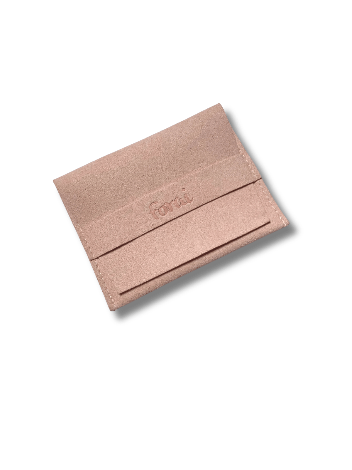 pink microfiber jewelry pouch with forai logo