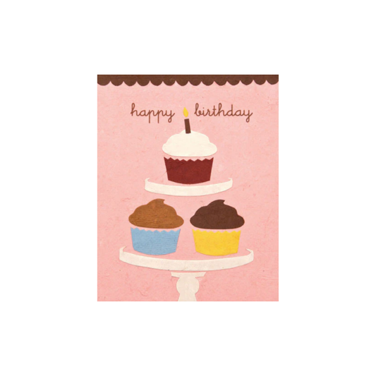 Greeting Card with cupcakes and 'Happy Birthday!' Recycled Paper. Handmade. Fair Trade