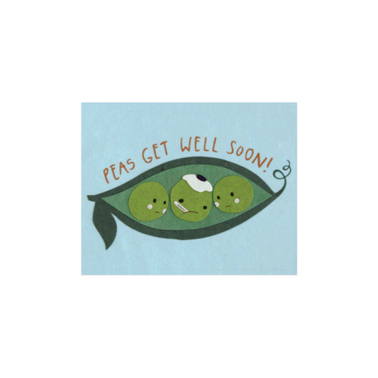 Greeting Card with 'Peas Get Well Soon!' Recycled Paper. Handmade.