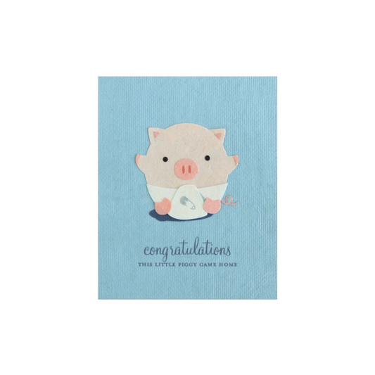 Greeting Card with 'Congratulations! This Little Piggy Came Home!' Recycled Paper. Handmade. Fair Trade
