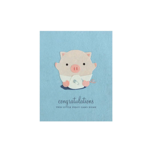 Greeting Card with 'Congratulations! This Little Piggy Came Home!' Recycled Paper. Handmade. Fair Trade