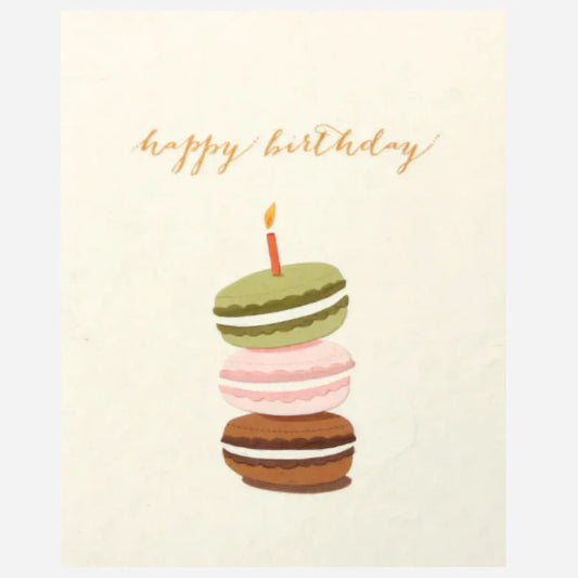 Greeting Card with 'Happy Birthday!' and Macaron cookies. Recycled Paper. Handmade. Fair Trade