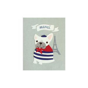 Greeting Card with 'Merci' a cute dog and Eiffel Tower. Recycled Paper. Handmade. Greeting Card with 'Merci' a cute dog and Eiffel Tower. Recycled Paper. Handmade.