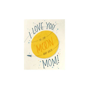 Greeting Card with 'I love you to the moon and back, Mom!' Recycled Paper. Handmade. Greeting Card with 'I love you to the moon and back, Mom!' Recycled Paper. Handmade.
