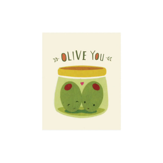 Greeting Card with 'Olive you!' Recycled Paper. Fair Trade. Handmade.