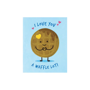 Greeting Card with 'I love you a waffle lot!' Recycled Paper. Fair Trade. Handmade. Greeting Card with 'I love you a waffle lot!' Recycled Paper. Fair Trade. Handmade.