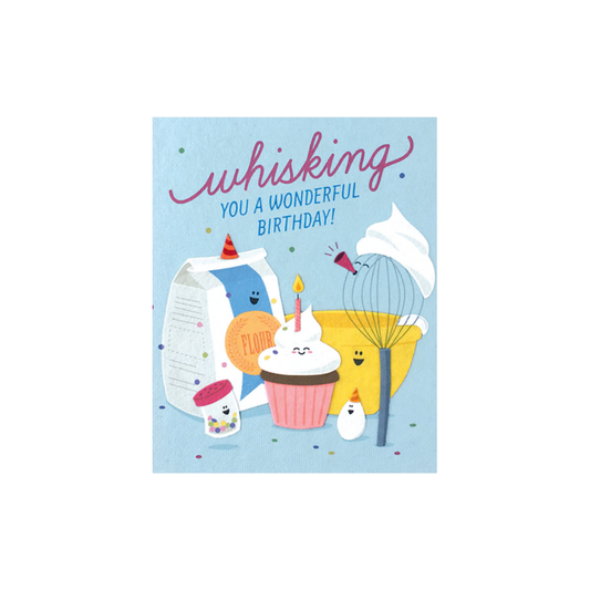 Greeting Card with 'Whisking you a wonderful birthday' Recycled Paper. Handmade.
