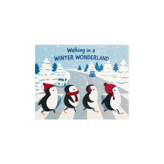 Greeting Card with 'Walking in a Winter Wonderland!' Recycled Paper. Handmade. Fair Trade