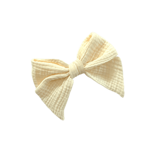 Ivory double cotton gauze hair bow barette Ivory double cotton gauze hair bow barette