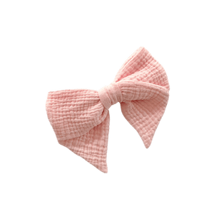 Hair Bow | Double Cotton Gauze | Pink | Barette Hair Bow | Double Cotton Gauze | Pink | Barette