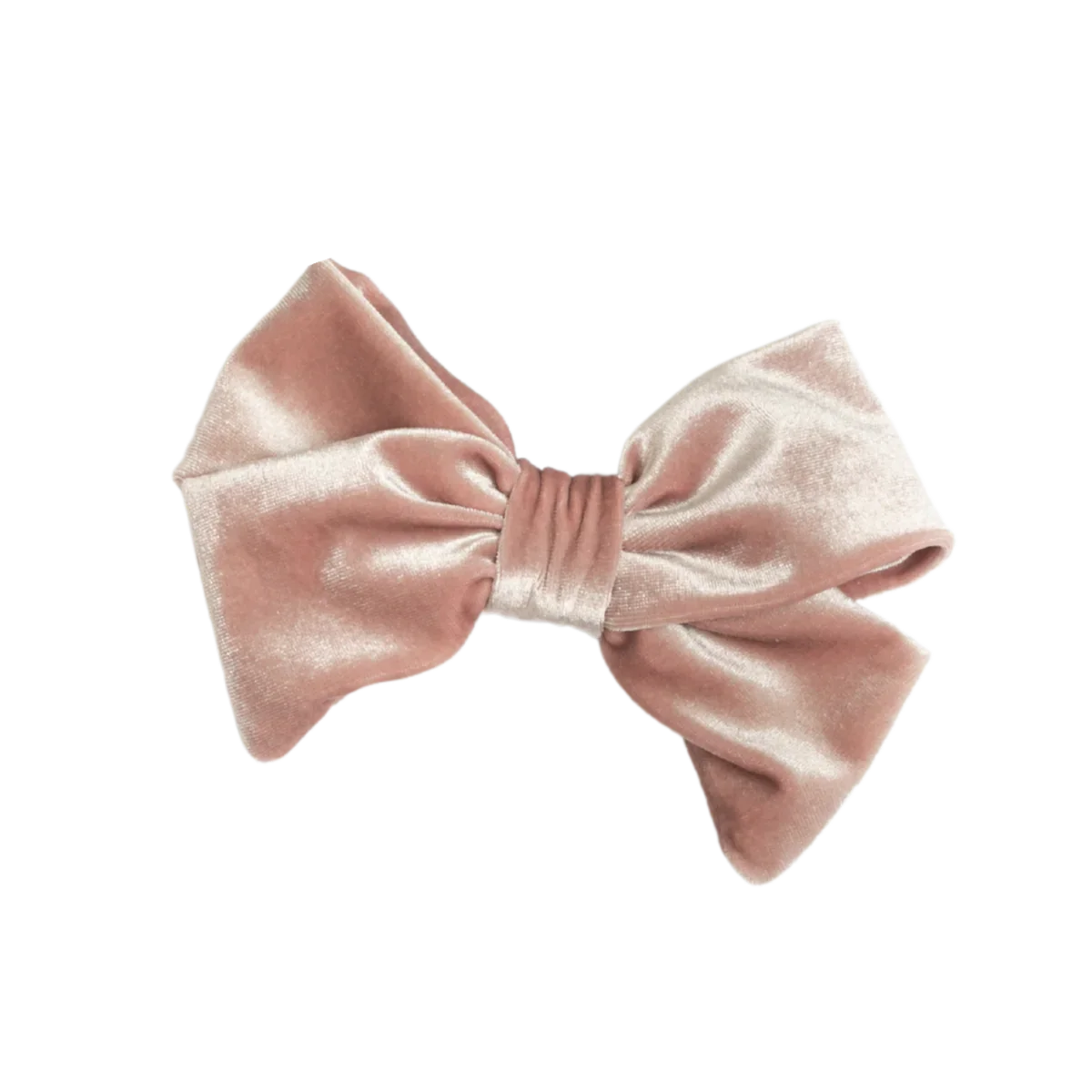 A rose gold velvet hair bow barrette.