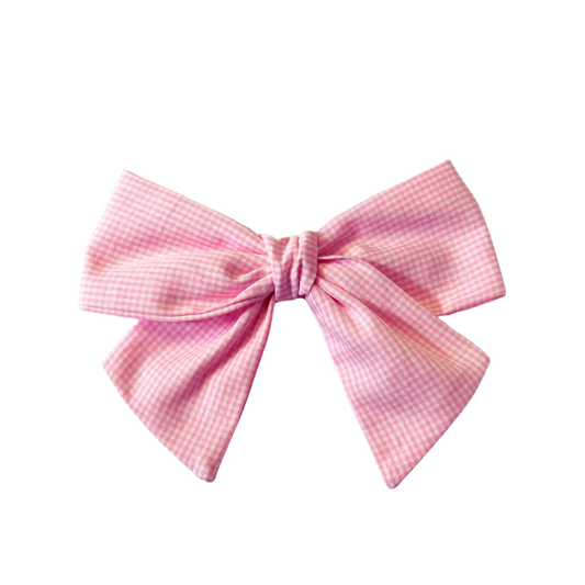 Hair Bow | Pink Gingham | Cotton | Barette | Handmade