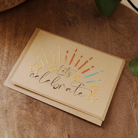 Greeting Cards with Let's Celebrate. Handmade. Set of 4. Fair Trade.