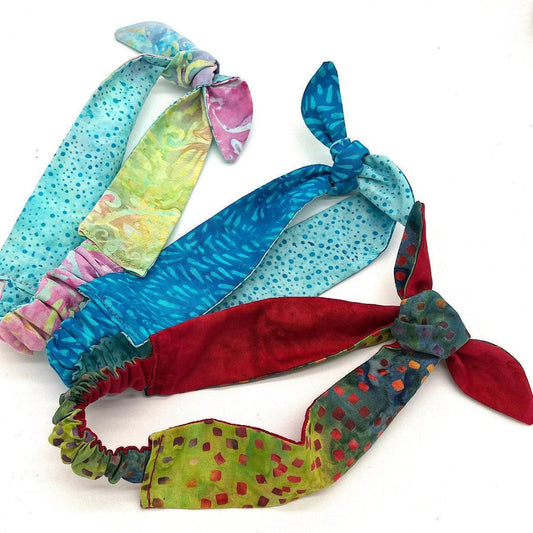 Kids Tie Headband in Multicolor Fiesta Batik Cotton, reversible and adjustable - Forai