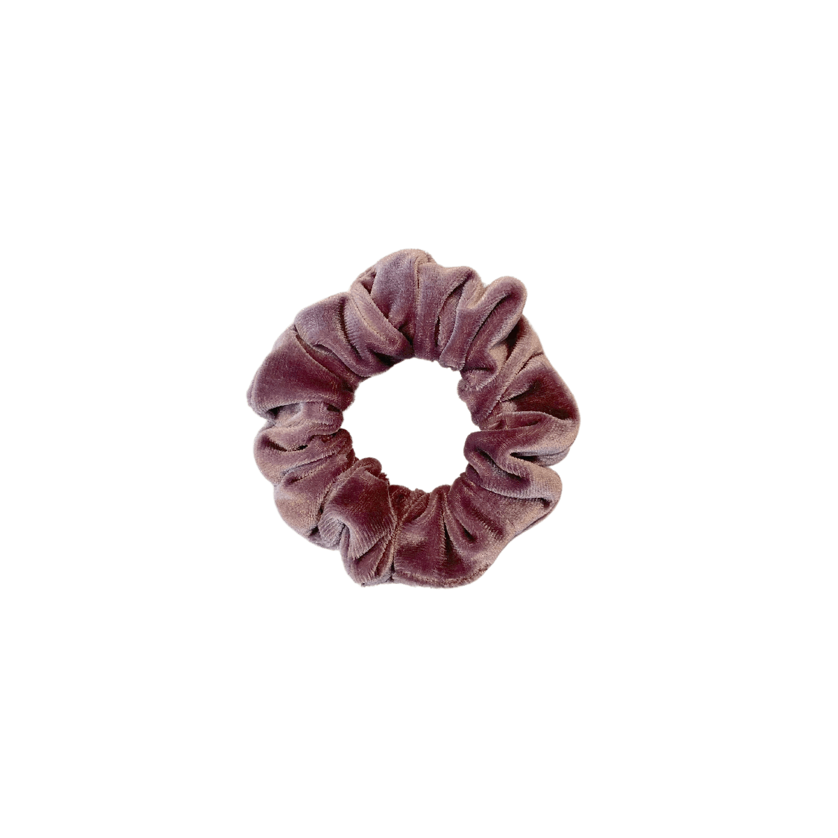 Plum velvet scrunchie on white backgroud