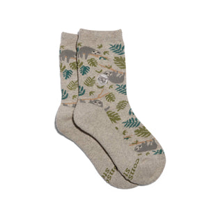 Pair of socks with sloth and leaf pattern on a white background Pair of socks with sloth and leaf pattern on a white background