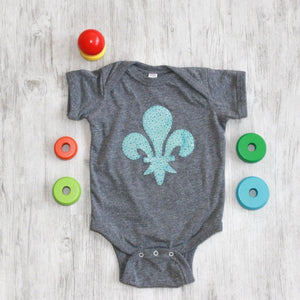Onesie with Hand-Appliqued Batik Fleur de Lis - Forai Onesie with Hand-Appliqued Batik Fleur de Lis - Forai