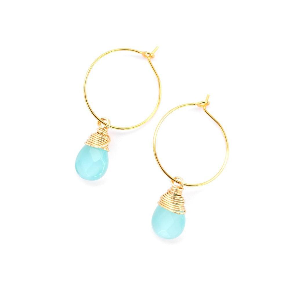 Aqua Chalcedony Hoop Earrings in 14k Gold Fiilled, a classic look.