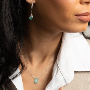Aqua Chalcedony Teardrop Necklace in Silver - Forai Aqua Chalcedony Teardrop Necklace in Silver - Forai