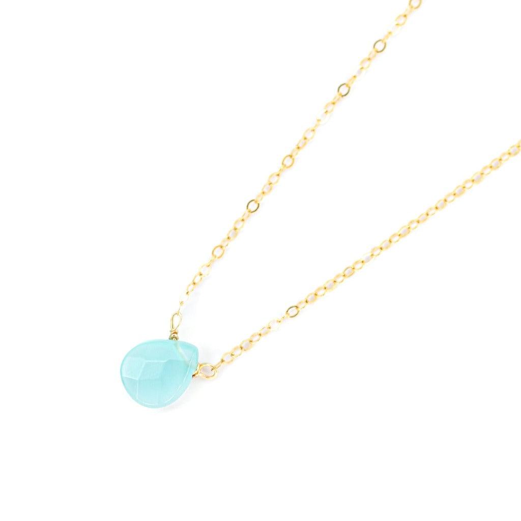 Aqua Chalcedony Teardrop Necklace in Gold Forai