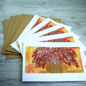 Stack of notecards featuring vase of lilacs created from dried and handcut botanicals. Stack of notecards featuring vase of lilacs created from dried and handcut botanicals.