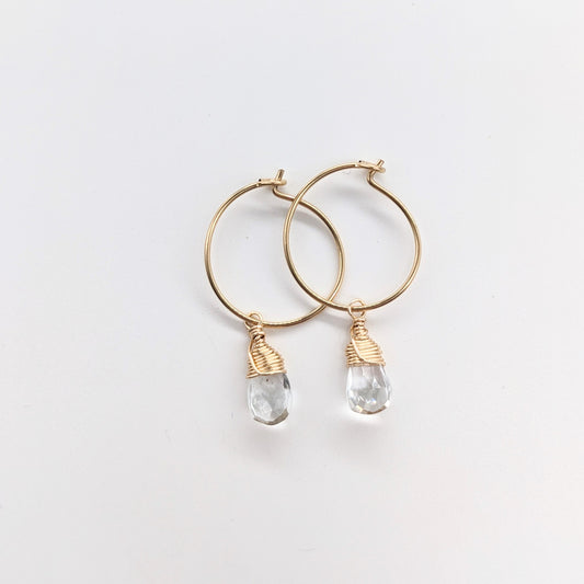 Mini-Hoop Aqua Quartz Charm Earrings