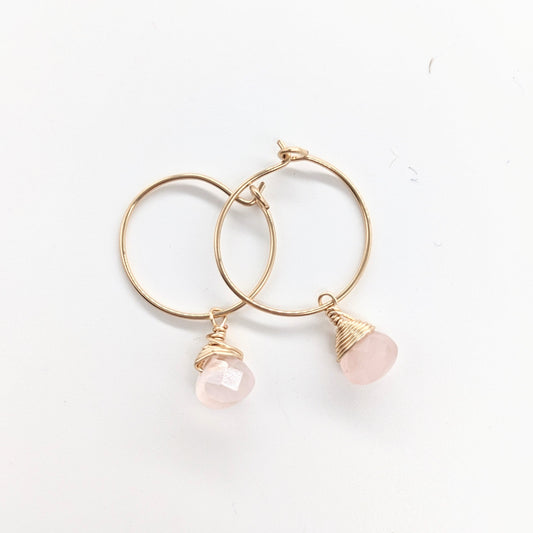 Mini-Hoop Rose Quartz Charm Earrings