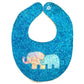 Handmade Baby Bib with Mama & Baby Elephant on Aqua Cotton Batik - Forai