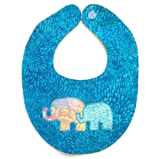 Baby Bib with Mama & Baby Elephant on Aqua Batik - Forai
