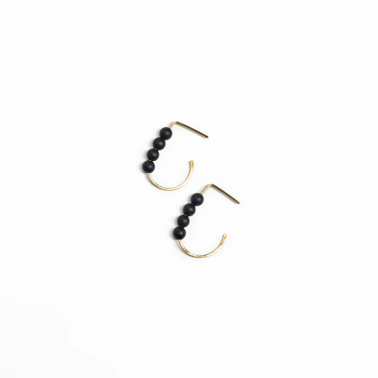 J hoop earrings in 14k gold filled with four black onyx beads
