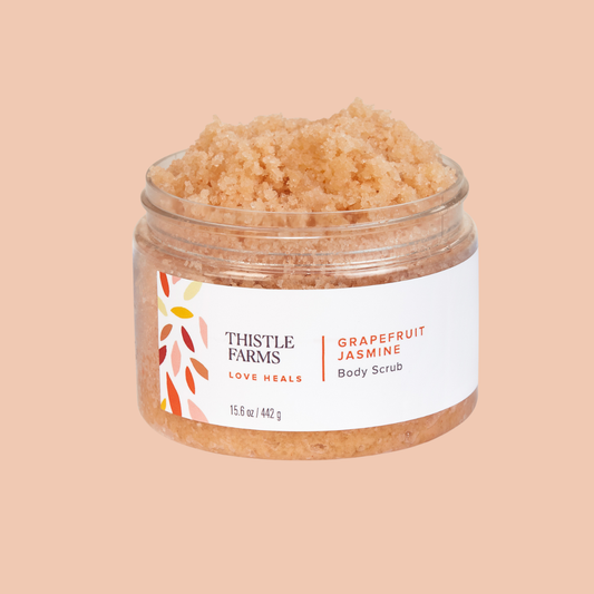 Thistle Farms exfoliating Grapefruit Jasmine body scrub.