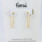 A pair of gold-tone dangling chain earring jackets displayed on a white Forai jewelry card. 