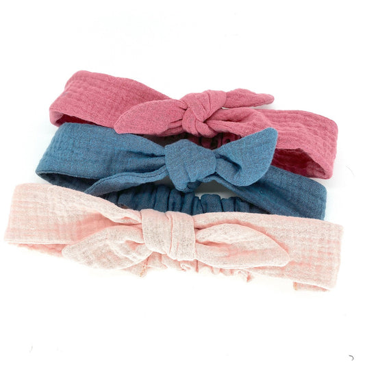 Kids Double Cotton Gauze Tie Headbands in Dusty Blue