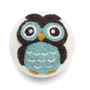 Blue Owl dryer ball made with 100% organic wool. Fair Trade.