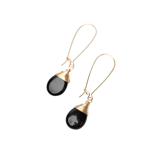 Black Onyx Teardrop Earrings in Gold - Forai