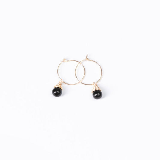 Mini-Hoop Midnight Black Charm Earrings in 14k Gold Fill