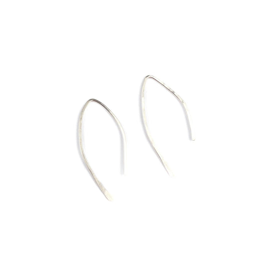 A close-up image of a woman's ear wearing the Qasioun Mini-threader Earring in sterling silver.