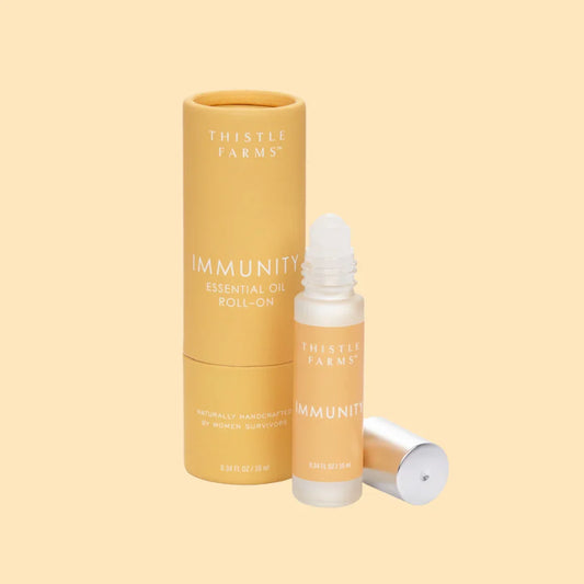 Thistle Farms Rest essential oil roll-on with clove, oregano, and eucalyptus.