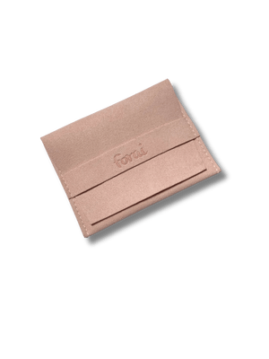 pink microfiber jewelry pouch with forai logo