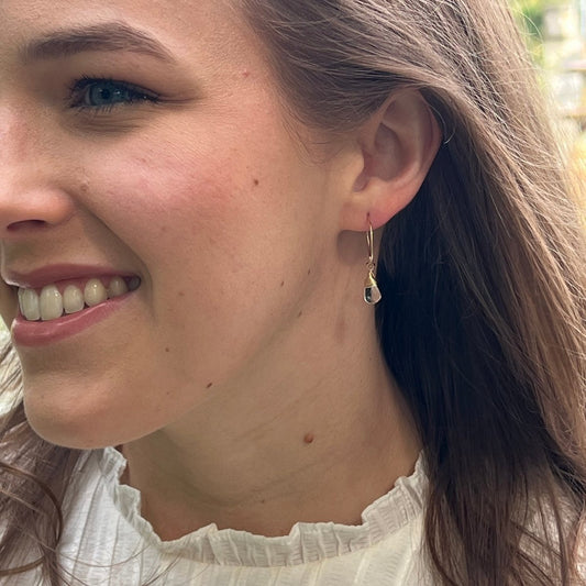 Mini-Hoop Aqua Quartz Charm Earrings