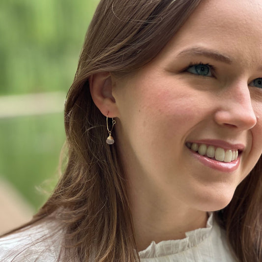 Mini-Hoop Rose Quartz Charm Earrings