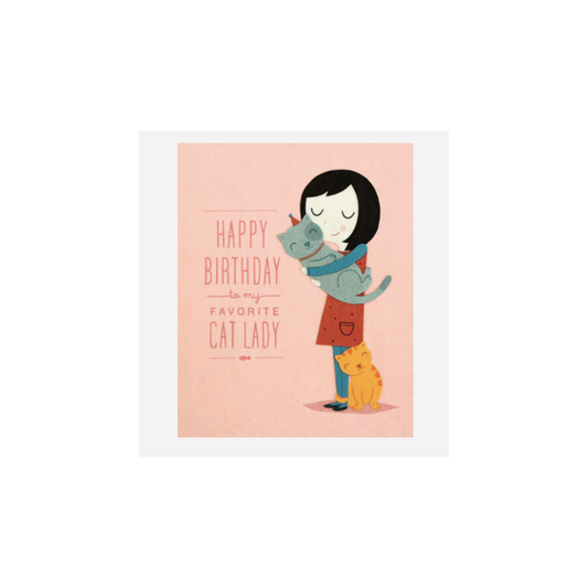 Greeting Card with 'Happy Birthday to my favorite Cat Lady!' Recycled Paper. Handmade. Fair Trade