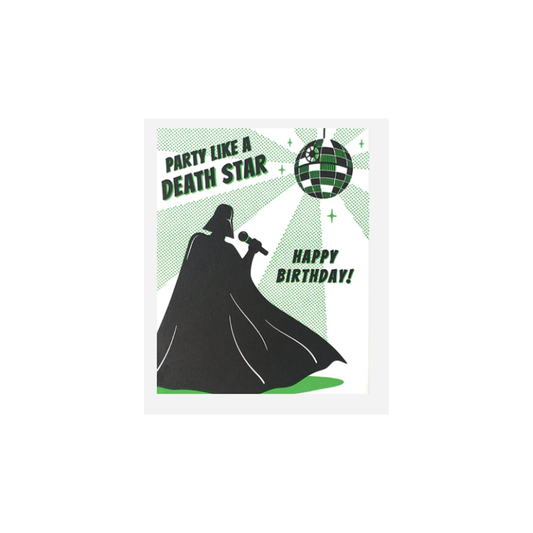 Greeting Card with 'Party Like a Death Star, Happy Birthday!' Recycled Paper. Handmade. Fair Trade