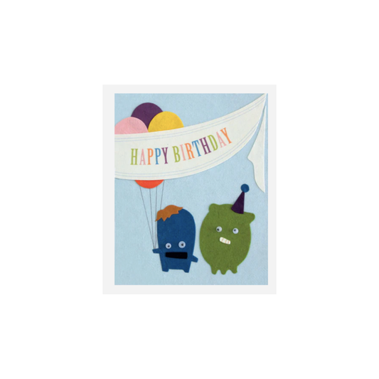 Greeting Card with cute monsters and 'Happy Birthday!' Recycled Paper. Handmade. Fair Trade